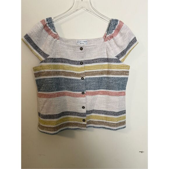 Madewell Texture & Thread Button-Front Top in Stripe Lucid Pink Delphine Strip L - Picture 1 of 4